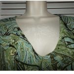 Emma James Vtg Emma James green/brown paisley ruffle neck blouse 16 Whimsy Coquette Photo 2