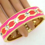 Anne Klein PINK CORAL ENAMEL GOLDTONE BLINGE HINGED CLAM CUFF BRACELET Photo 0