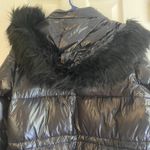 ZARA  Woman‎ Down Puffer Coat Black Faux Fur Trim Hooded Longline Jacket Large Photo 12
