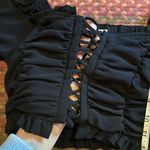 Papaya SEXY BLACK RUCHED LACE UP CAP SLEEVE CROP TOP Photo 2