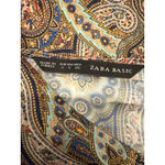 ZARA BASIC Paisley Print Maxi Dress Long Sleeve V Neck Boho Beach Vacation Small Tan Photo 3