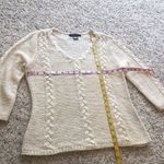 August Silk  off white & gold 3/4 sleeve v neck sweater knit pullover large Photo 2