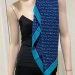 100% Silk 34”x35” Chain Design Scarf Blue Photo 2