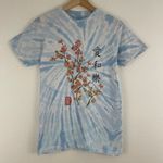 Artist union Blue White Tie Dye Japanese Cherry Blossom Unisex Graphic Tee Photo 1