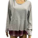 Maurice's  Gray Burgundy Plaid Lagenlook Kangaroo Pocket Lightweight Sweatshirt M Photo 0