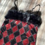Black & Red festive holiday diamond sequins mini dress with faux fur trim small Photo 2