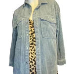 ZARA  Womens Blue shacket shirt jacket Light blue corduroy raw hem Size 11/12 Photo 2