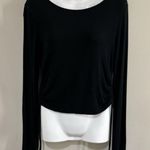 Princess Polly Black Ribbed Side Cinch Cropped Long Sleeve Shirt Size 12 Photo 2
