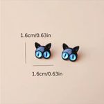 Stud Earrings‎ Ear Jacket Cat Design Zinc Alloy Silver Earrings Retro Cute Style Black Photo 3