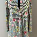 IBKUL Dress Size L Blue White Stripe Floral Mesh Sleeve Golf Fish Beach UPF Size L Photo 0