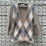 Vintage 90s Segue Argyle Angora Wool Cardigan sweater tan gray cream Grandpacore Photo 0