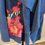V Cristina Blue Vegan Suede Embroidered Waterfall Cardigan 1G Size L Photo 1