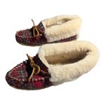 L.L.Bean  Wicked Good Red Plaid Sheepskin Shearling Lined Moccasin Slippers Sz 8 Photo 6