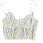 Y2K Retro Fairycore Corset Lace Sheer White Yellow Floral Caged Boning XL Size XS Photo 0