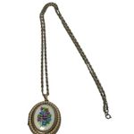 Vintage Avon Floral & Pearl Locket Necklace Cameo Violets Gold Tone Oval Pendant Photo 1