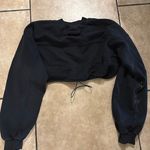 Joah Brown  Black Cropped Drawstring Crewneck Photo 1