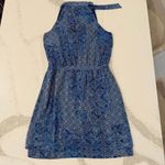 Banana Republic  Damask Sleeveless Halter Neck ALine Midi Dress Women's 6 Blue Photo 6