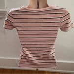 H&M striped pink black white cotton T-shirt, size XS summer basic vacation Photo 1