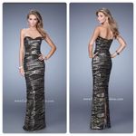 La Femme 21155 Fitted Maxi Gold & Black Strapless Gown Photo 8
