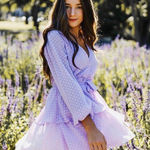 ✨HP✨Plunging Neck Double Layer Hem Swiss Dot Dress✨ Purple Size L Photo 0