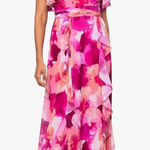 XScape  Women's Floral-Print Rosette Halter Gown Pink Ruffle Dress Photo 0
