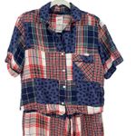 Aerie  Flannel Pajama Set Madras Plaid Check Leopard Blue Red Size Small / Medium Photo 1