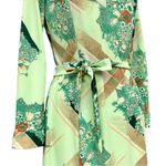 Vintage 70s Honeycomb Neon Green Brown Floral Belted Shirt Dress Medium Fit EUC Photo 5