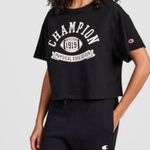 Champion  Black Physical Education Football Graphic Cropped T Shirt Womens Small Photo 3
