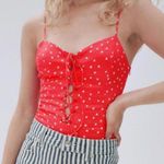 ZARA Satin Effect Star Print Red Cami Bodysuit size Medium Photo 0