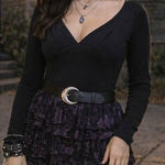 Lulus  Quiet Luxury Babydoll Long Sleeve Bodysuit Small Black Minimal Whimsigoth Photo 0