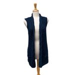 Kilronan Knitwear Irish Knit Open Front Long Vest XS Merino Wool Blue Fisherman Photo 2