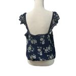 Max Studio Blue Floral Ruffled Trim Cinched Bottom Sleeveless Crop Top Sz L Photo 3