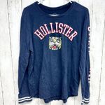 Hollister Y2K Top Women Large Graphic Tee Navy Printed Long Sleeve Stripe Cuff Photo 0
