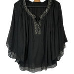 ZARA Black Sheer Beaded Dot Embroidered Wide Sleeve Top Size S Photo 0