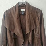 Neiman Marcus  Brown Leather Open From Cascade Ruffle Zippered Sleeves Sz Small‎ Photo 3
