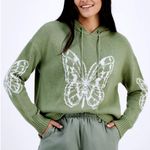 Just Polly Butterfly Hoodie Sweater Junior's Medium Olive Boho Hippie Retro NWT‎ Green Photo 0