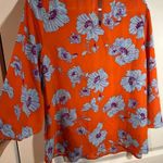 Everly  Orange Baby Blue Spring Poppy Floral All Over Print Blouse Size Small Photo 1