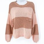 American Eagle Striped Oversized Boxy Knit Loose Slouchy Sweater Top Pink Small Photo 1