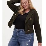 Torrid 5 5X Textured Ponte Crop Military Jacket Green Gold Button Ribbed Women's Photo 0