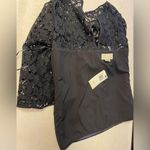 SB by Sachin & Babi Black & Silver Sequin Striped Pattern & Lace Knit Top Size S Photo 7