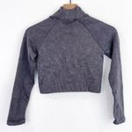 Mono B Women's Purple Raglan Athletic Cropped Long Sleeve Double Zip Sweater Photo 2