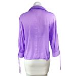 ZARA  Women's Purple Collared 3/4 Tie Sleeve Button Down Crop Blouse Shirt Top S Photo 1