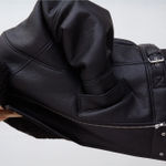 Oak + Fort  Black Faux Leather Jacket with Shearling Collar Photo 4