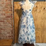 Sleeveless Chiffon Blue Floral Print Cocktail Party Corset Dress Sz M White Size M Photo 4