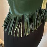 Genuine Green Fringe Rhinestone Studded Scalloped Leather Tie Halter Backless Size L Photo 5