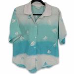 Willow Ridge Vintage 90s  Button Down Short Sleeve Shirt Nautical Beachy Sharks L Photo 0