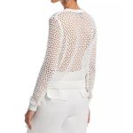 AQUA  White Crochet Knit Sweater Crystal Accents Long Sleeve‎ Top Size L Photo 2