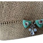 Neiman Marcus  Necklace Bib Statement Gold Tone Teal Clear Rhinestones NWT Photo 2