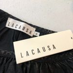 Lacausa  Reina Mini Dress Babydoll Oversized Shirred Neckline Ruffle Hem Black M Photo 6