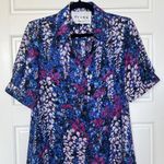 Dyvna  Floral Print Short Sleeve Silk Blend Midi Shirt Dress Blue Size Medium Photo 1
